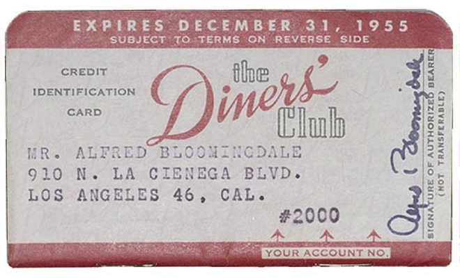 Карта компании «Diners Club» 1955 года